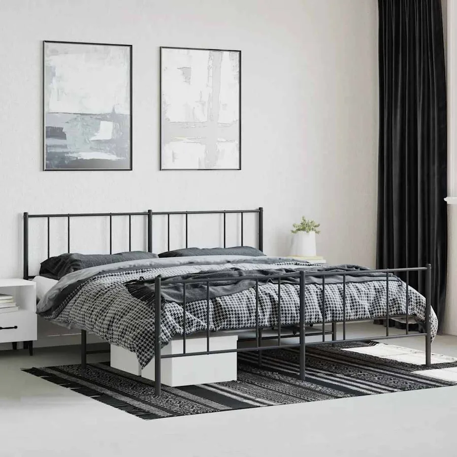 Cadre de lit métal sans matelas avec pied de lit noir 180x200cm - 4