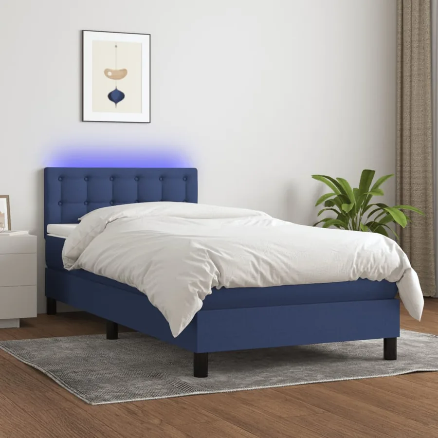 Sommier à lattes de lit avec matelas LED Bleu 90x200 cm Tissu