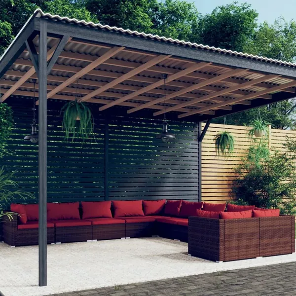 Salon de jardin 10 pcs avec coussins Résine tressée Marron