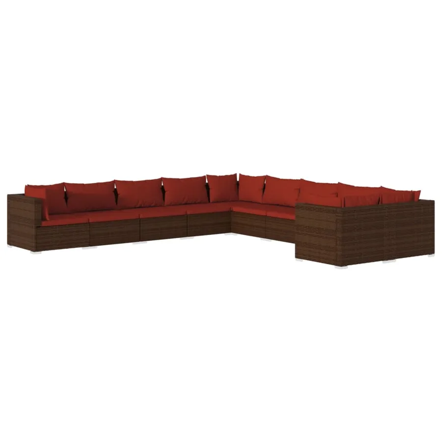Salon de jardin 10 pcs avec coussins Résine tressée Marron - 2