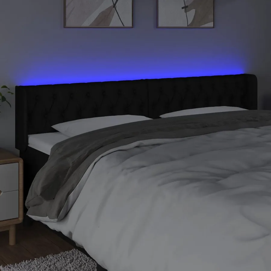 Tête de lit à LED Noir 203x16x78/88 cm Tissu - 4