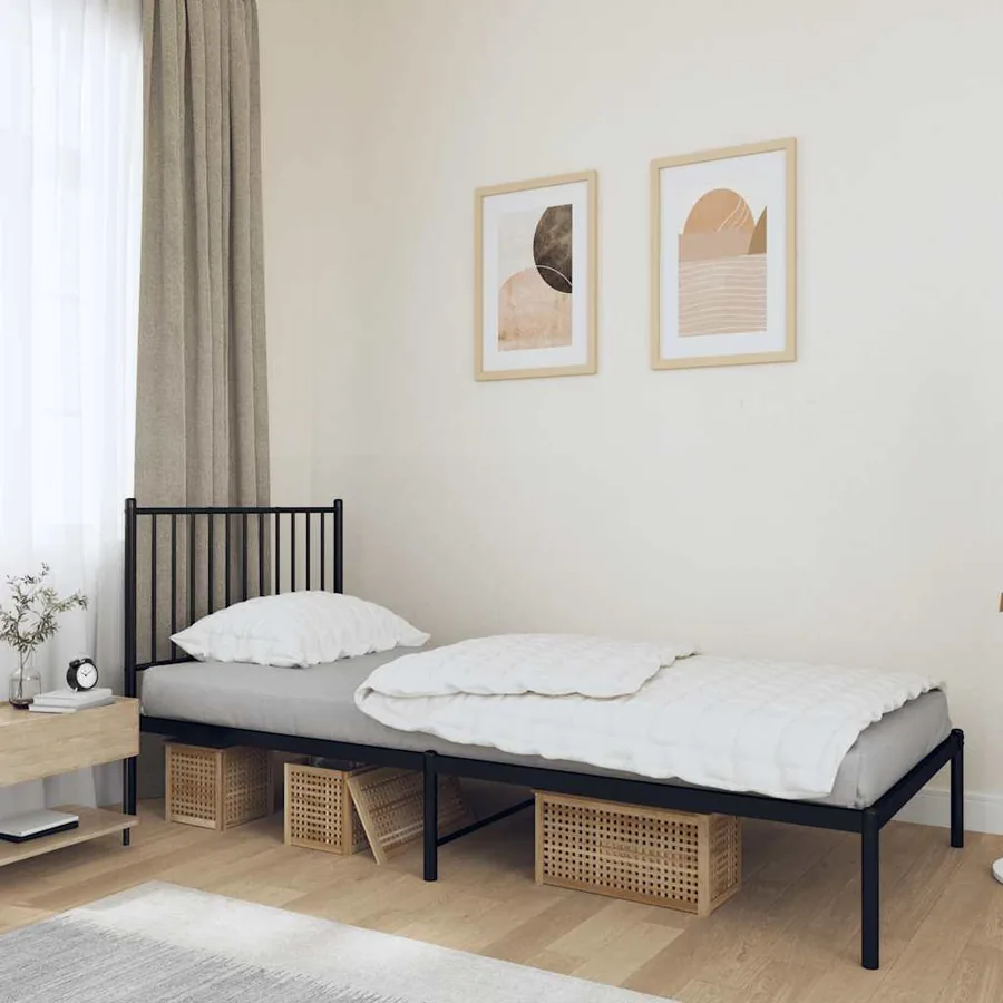 Cadre de lit métal sans matelas avec tête de lit noir 90x190 cm