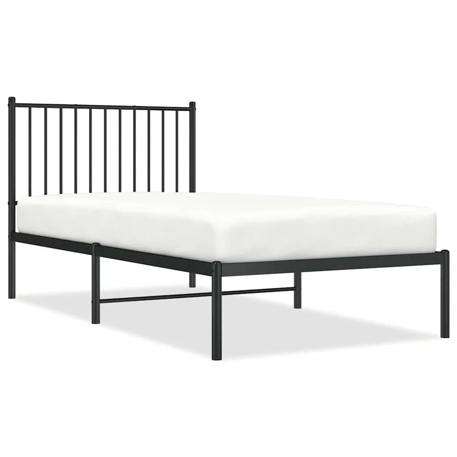 Cadre de lit métal sans matelas avec tête de lit noir 90x190 cm - 2