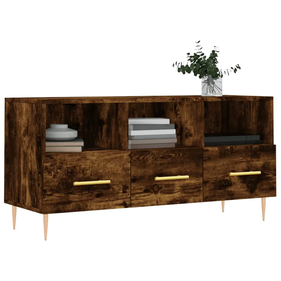 Meuble TV chêne fumé 102x36x50 cm bois d'ingénierie - 3