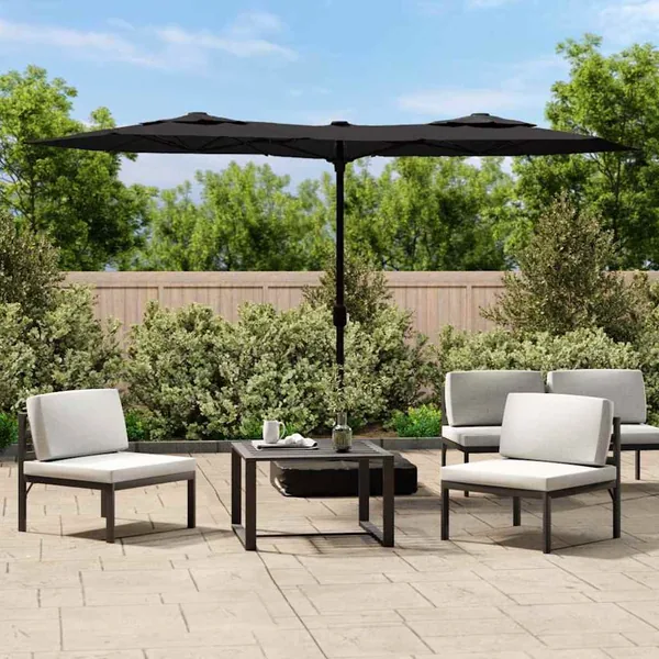 Parasol de jardin à double tête avec LED noir 316x145 cm