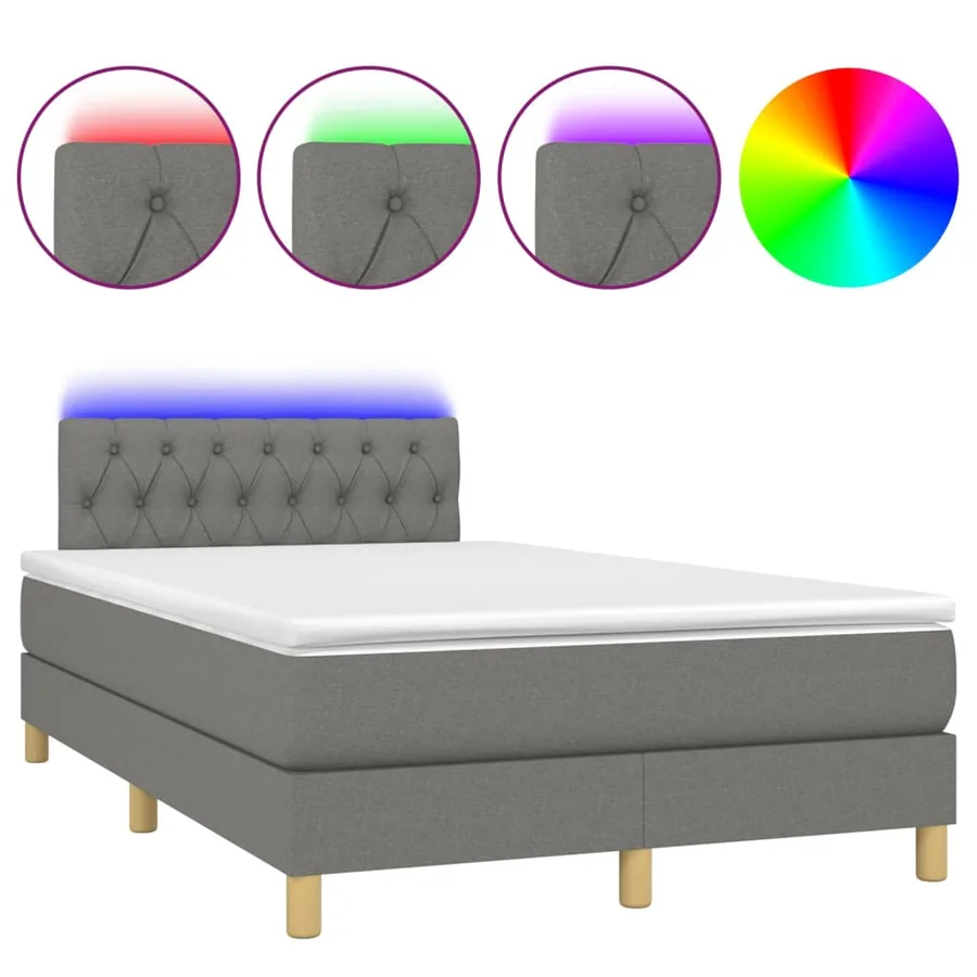 Sommier à lattes de lit et matelas et LED Gris foncé 120x200 cm - 2