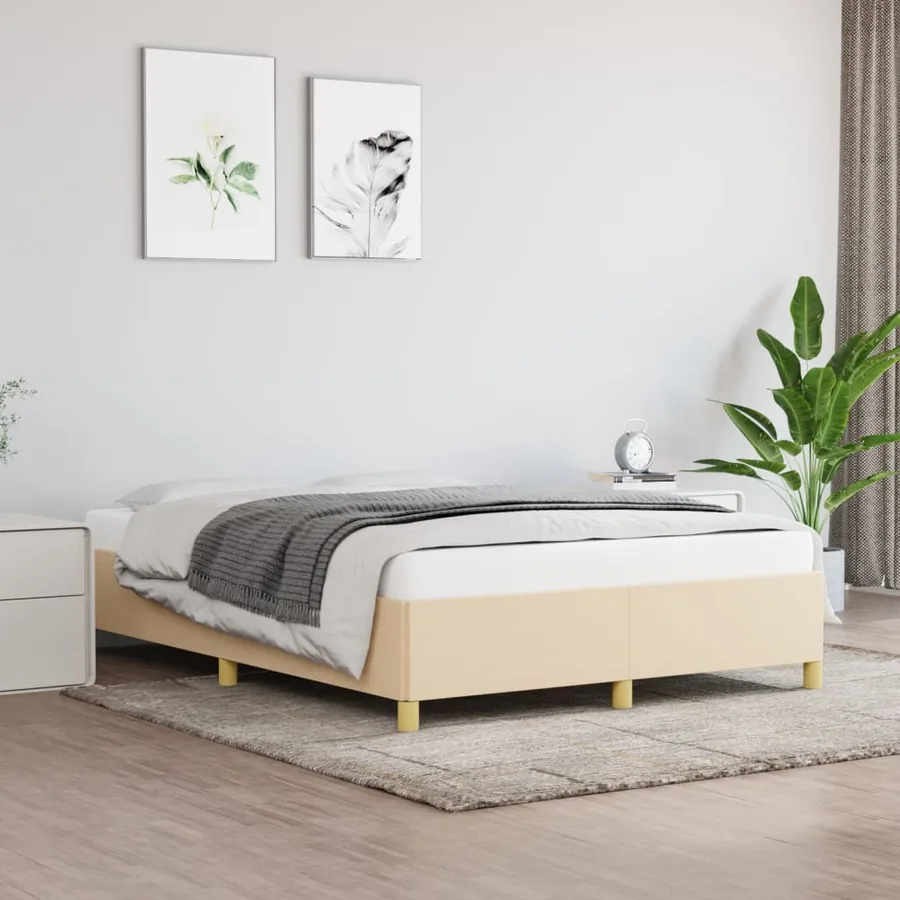 Cadre de lit sans matelas crème 140x190 cm tissu