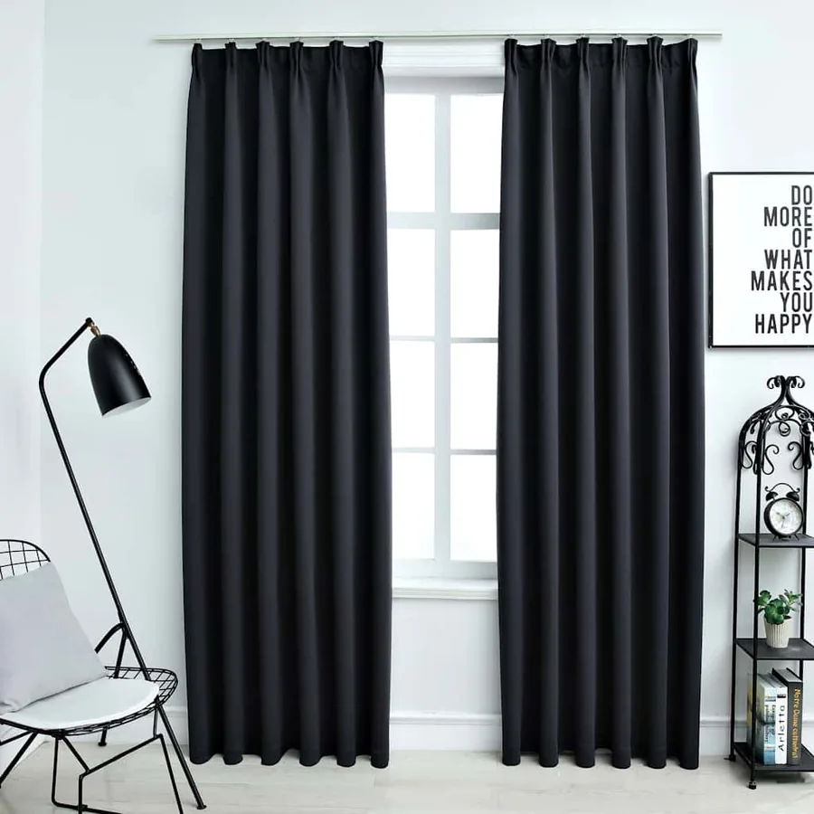 Rideaux occultants avec crochets 2 pcs Noir 140x175 cm