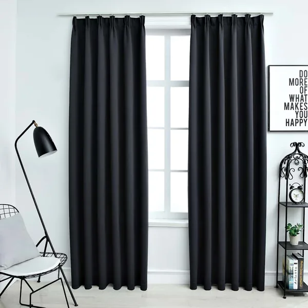 Rideaux occultants avec crochets 2 pcs Noir 140x175 cm