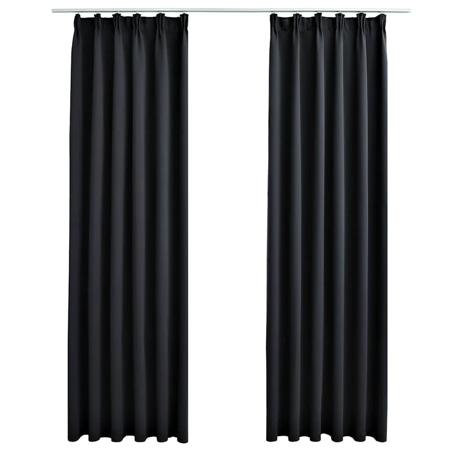 Rideaux occultants avec crochets 2 pcs Noir 140x175 cm - 2