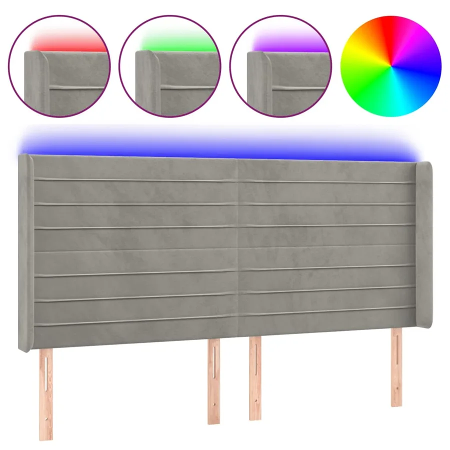 Tête de lit à LED Gris clair 203x16x118/128 cm Velours - 2