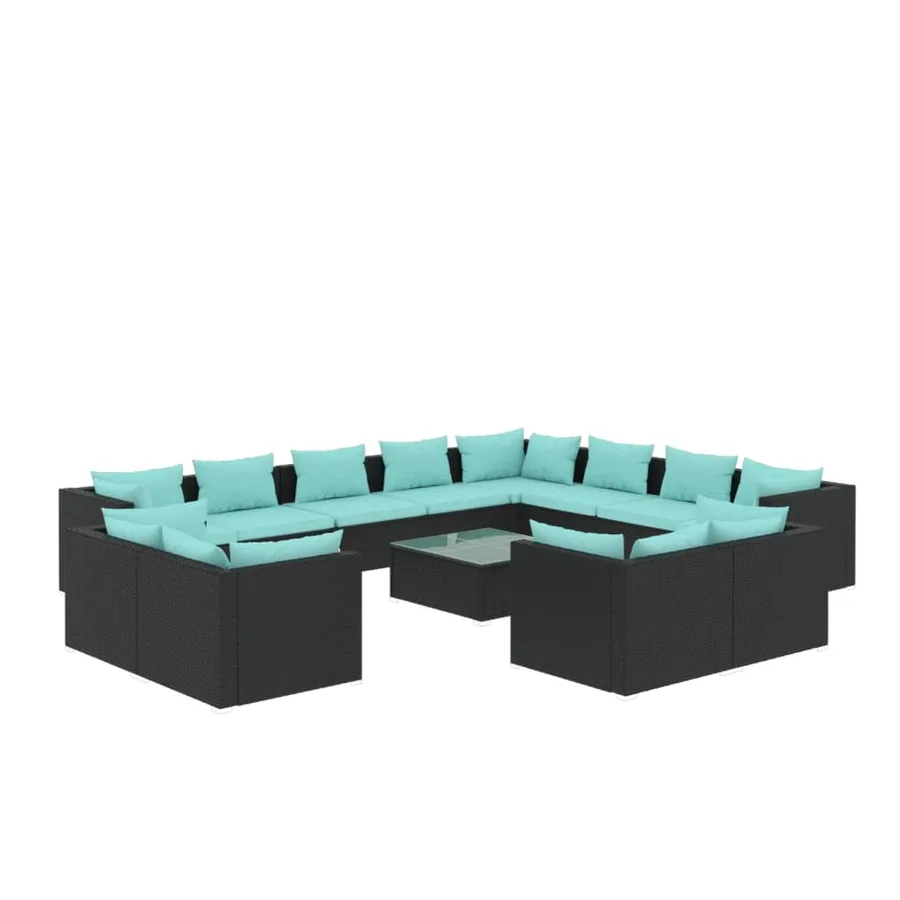 Salon de jardin 13 pcs avec coussins Noir Résine tressée - 2