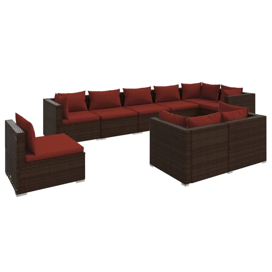 Salon de jardin 9 pcs avec coussins Résine tressée Marron - 2