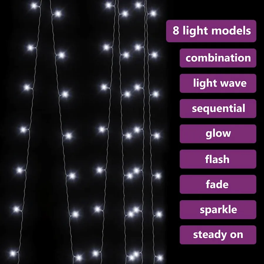Rideaux lumineux à LED 3x3 m 300 LED Blanc froid 8 fonctions - 5