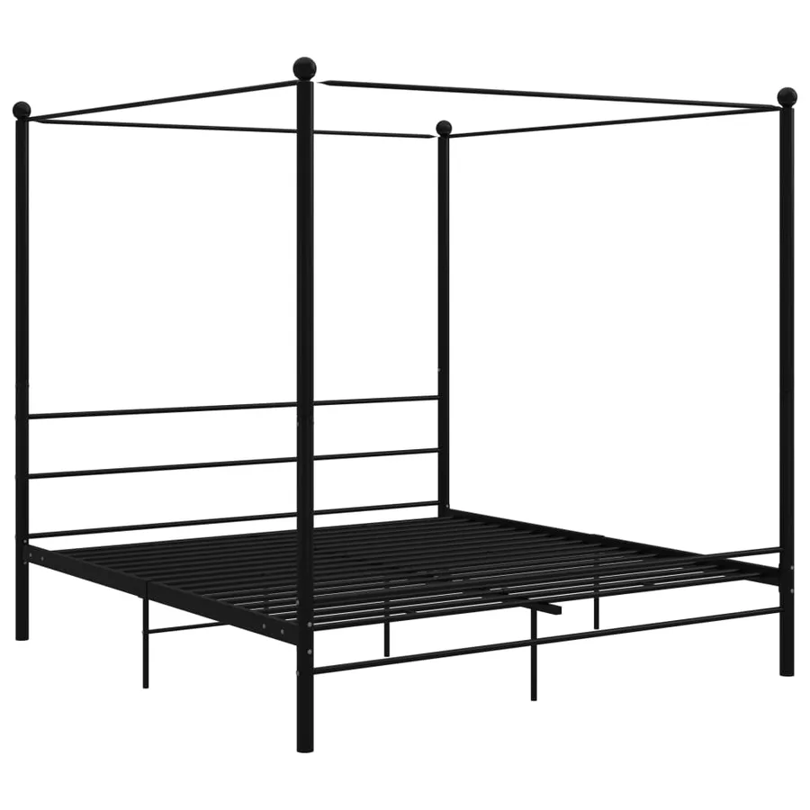 Cadre de lit à baldaquin sans matelas noir métal 200x200 cm - 2