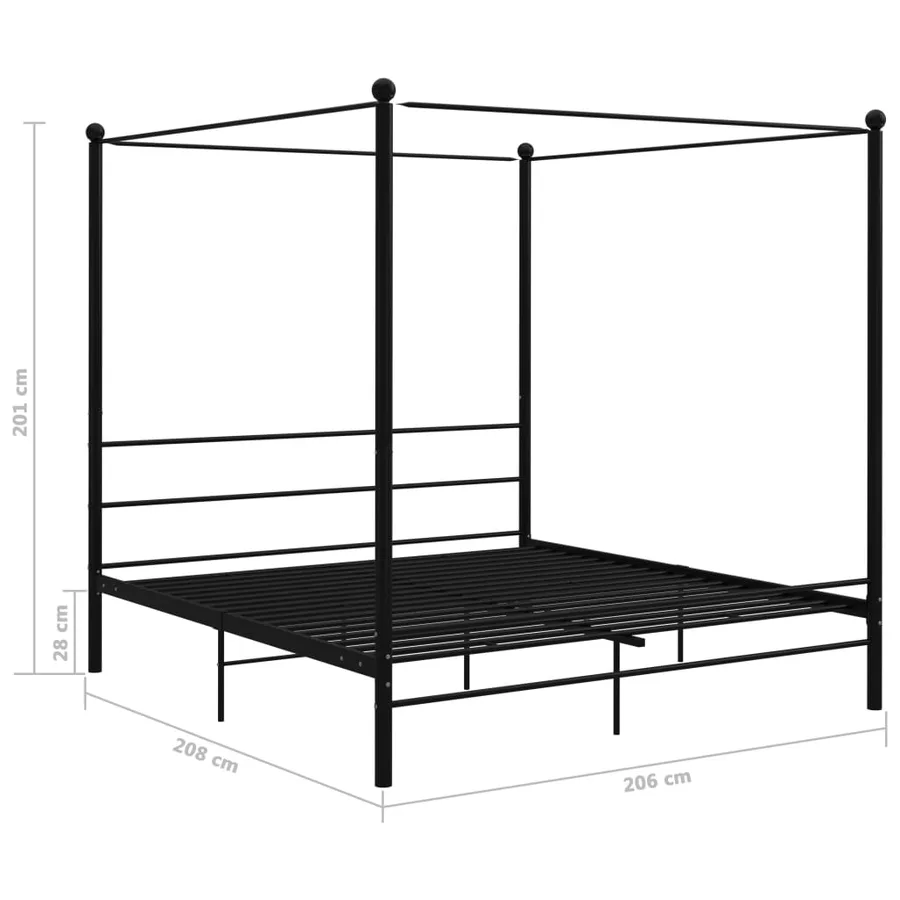 Cadre de lit à baldaquin sans matelas noir métal 200x200 cm - 6