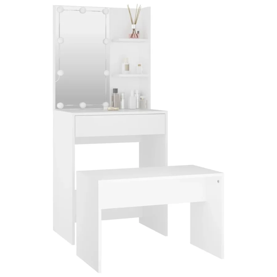 Ensemble de coiffeuse avec LED Blanc Bois d'ingénierie - 12