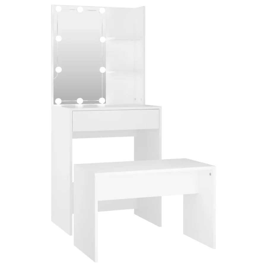 Ensemble de coiffeuse avec LED Blanc Bois d'ingénierie - 2