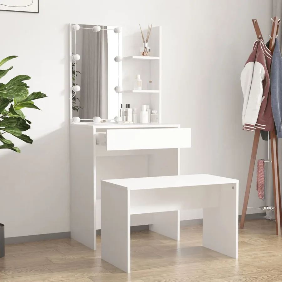Ensemble de coiffeuse avec LED Blanc Bois d'ingénierie - 3