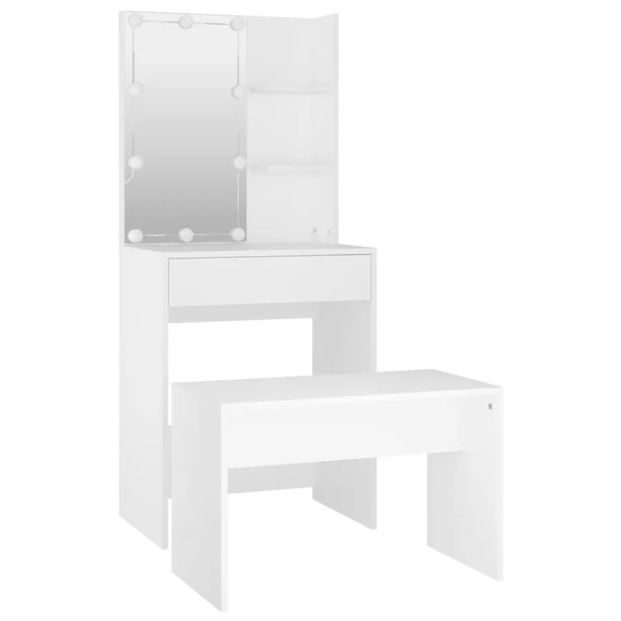 Ensemble de coiffeuse avec LED Blanc Bois d'ingénierie - 4