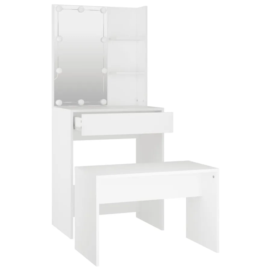 Ensemble de coiffeuse avec LED Blanc Bois d'ingénierie - 5