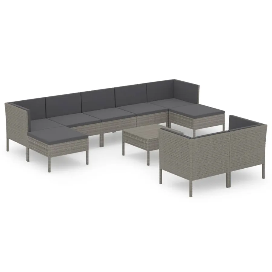 Salon de jardin 10 pcs avec coussins Résine tressée Gris - 2