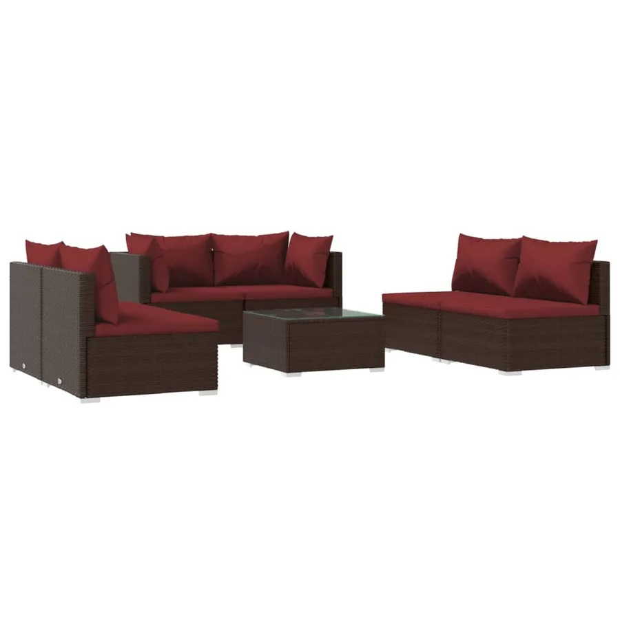 Salon de jardin 7 pcs avec coussins Résine tressée Marron - 2