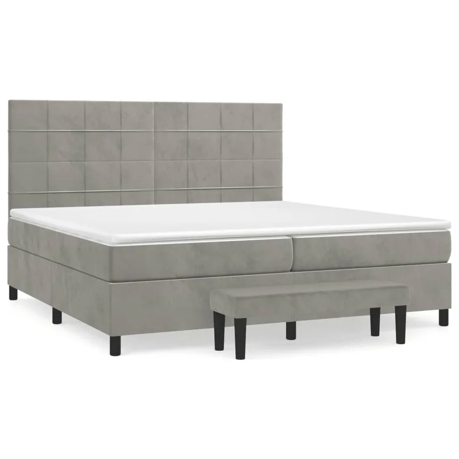 Sommier à lattes de lit et matelas Gris clair 200x200cm Velours - 2