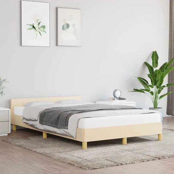 Cadre de lit sans matelas crème 120x200 cm tissu