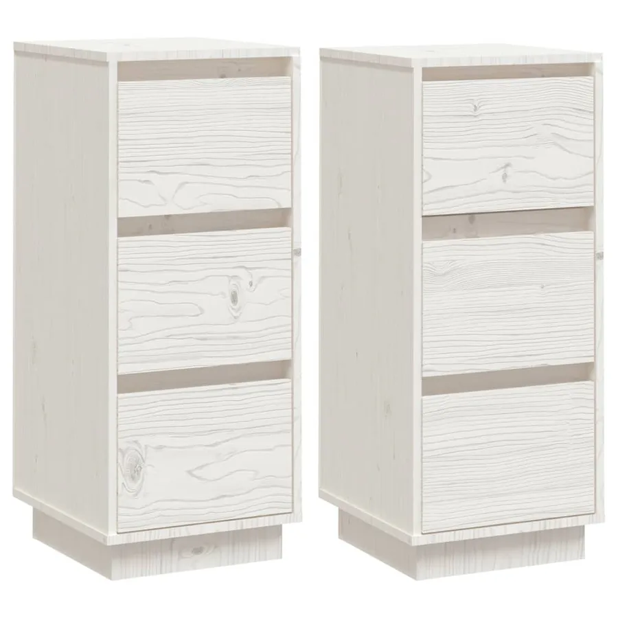 Buffets 2 pcs Blanc 32x34x75 cm Bois massif de pin - 2