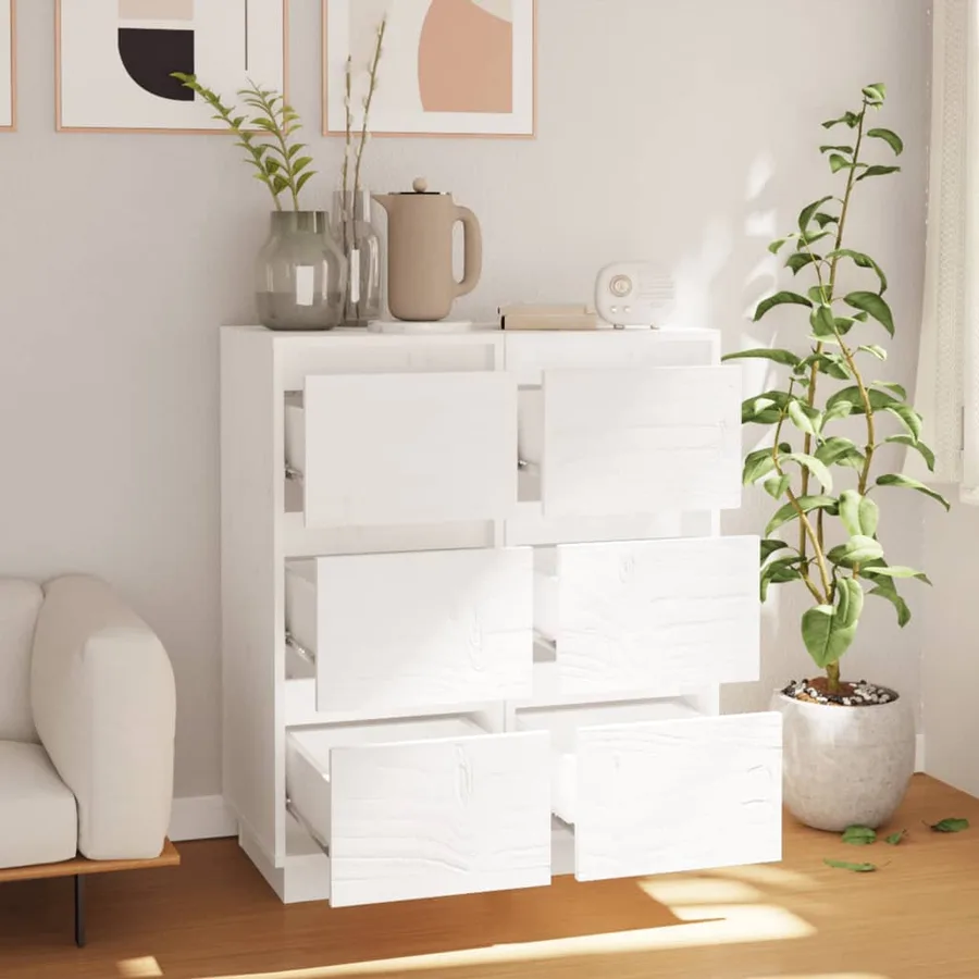 Buffets 2 pcs Blanc 32x34x75 cm Bois massif de pin - 3