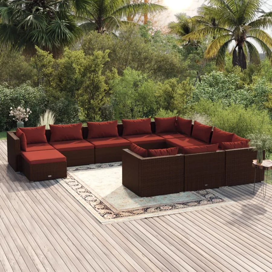 Salon de jardin 11 pcs avec coussins Résine tressée Marron