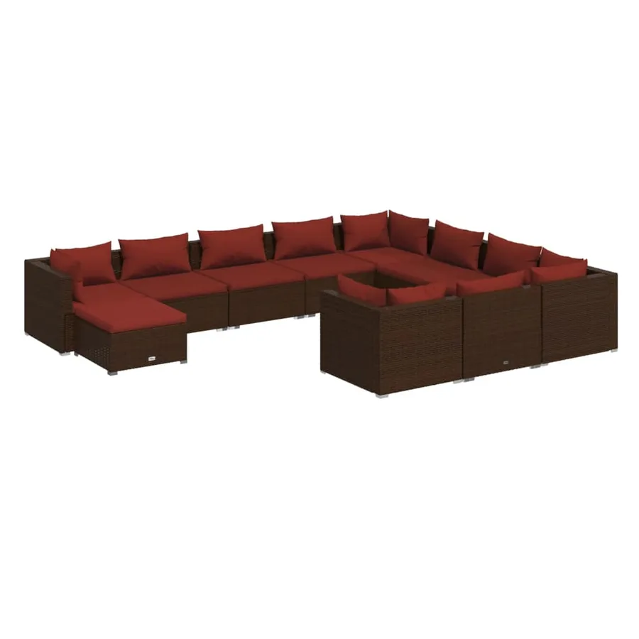 Salon de jardin 11 pcs avec coussins Résine tressée Marron - 2