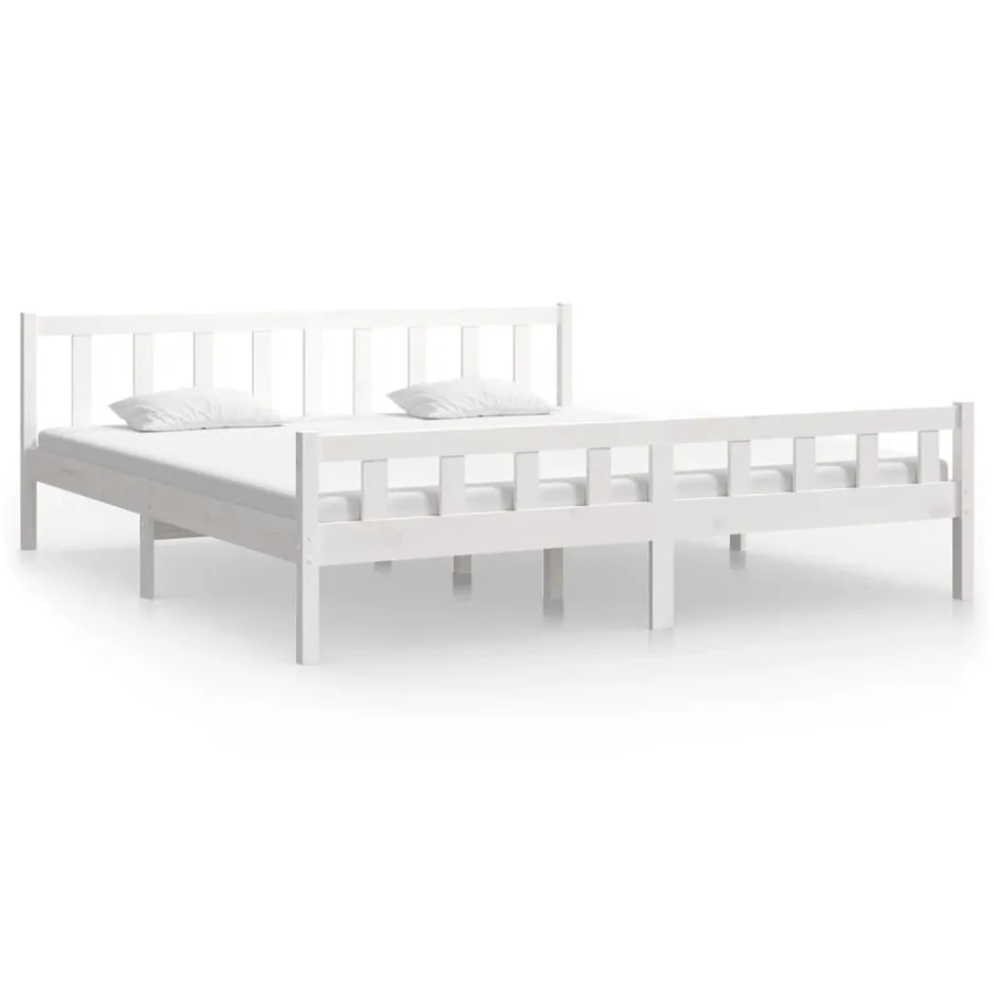 Cadre de lit sans matelas blanc bois massif 160x200 cm - 2