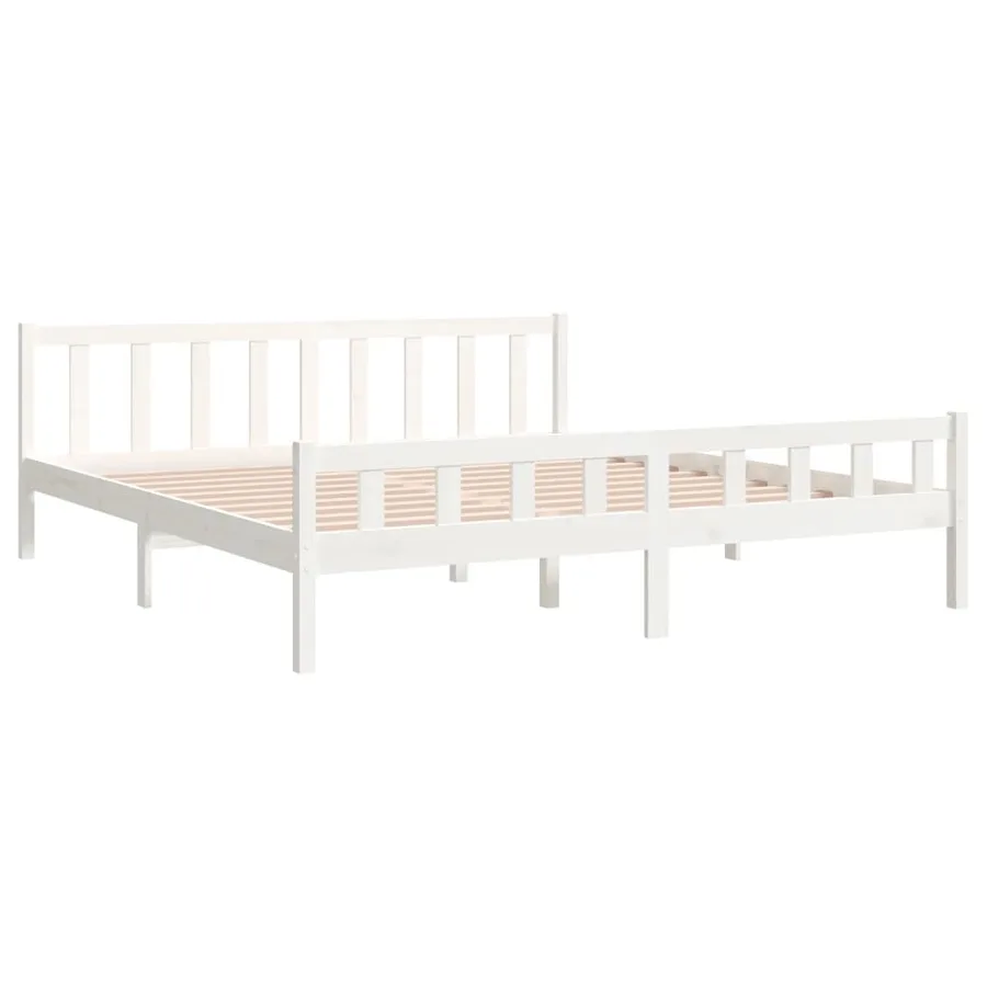 Cadre de lit sans matelas blanc bois massif 160x200 cm - 4