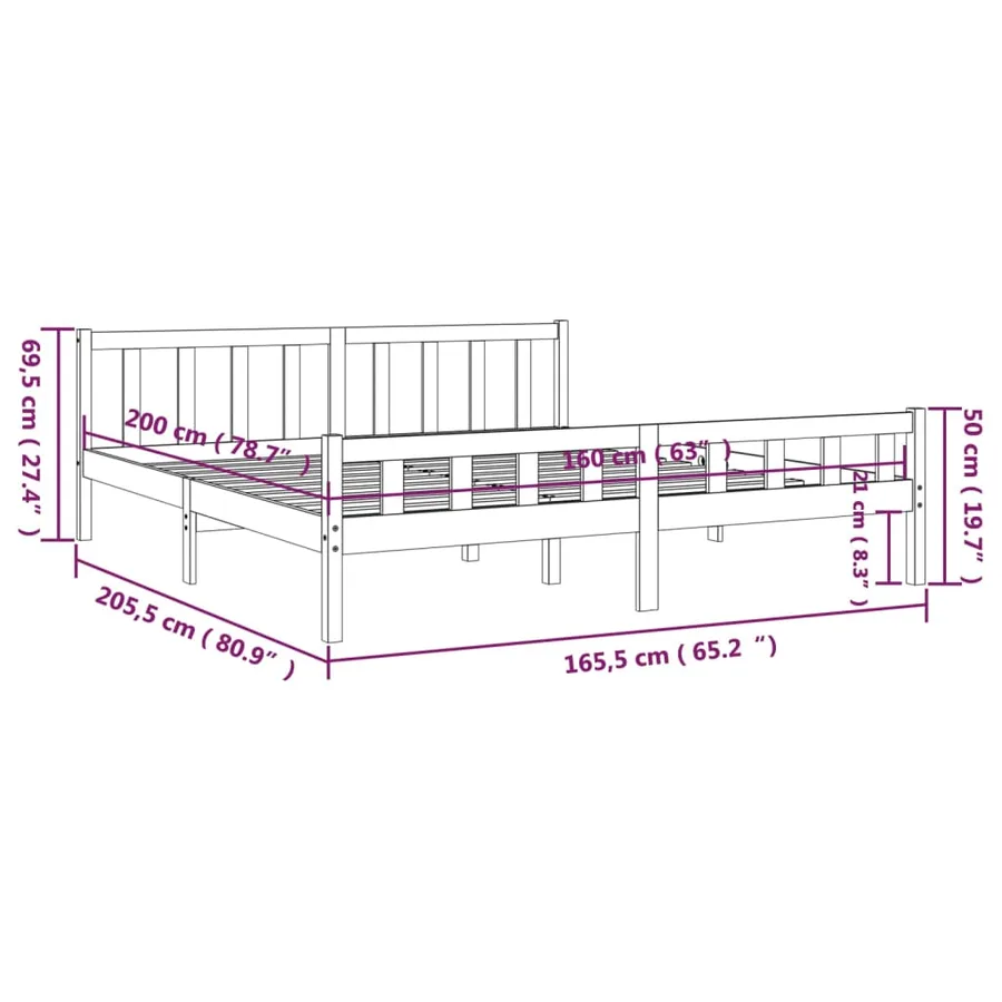 Cadre de lit sans matelas blanc bois massif 160x200 cm - 9
