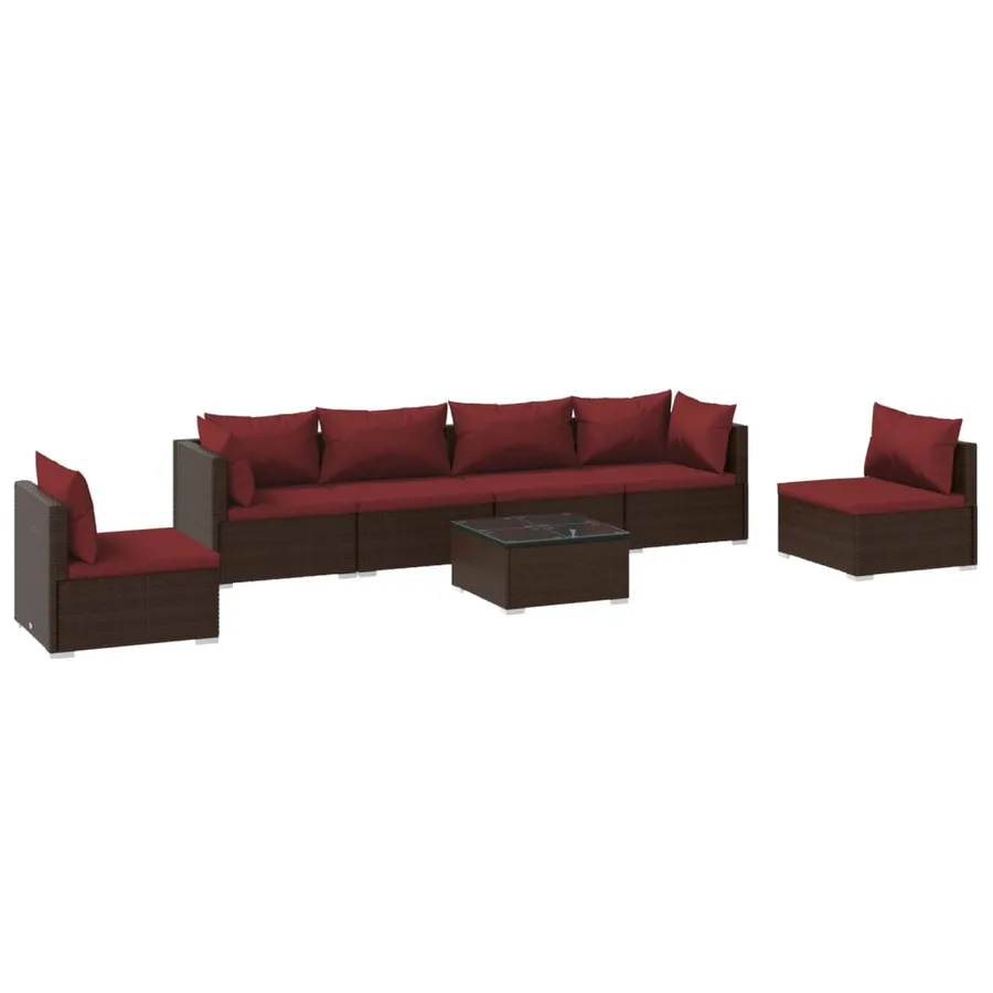 Salon de jardin 7 pcs avec coussins Résine tressée Marron - 2