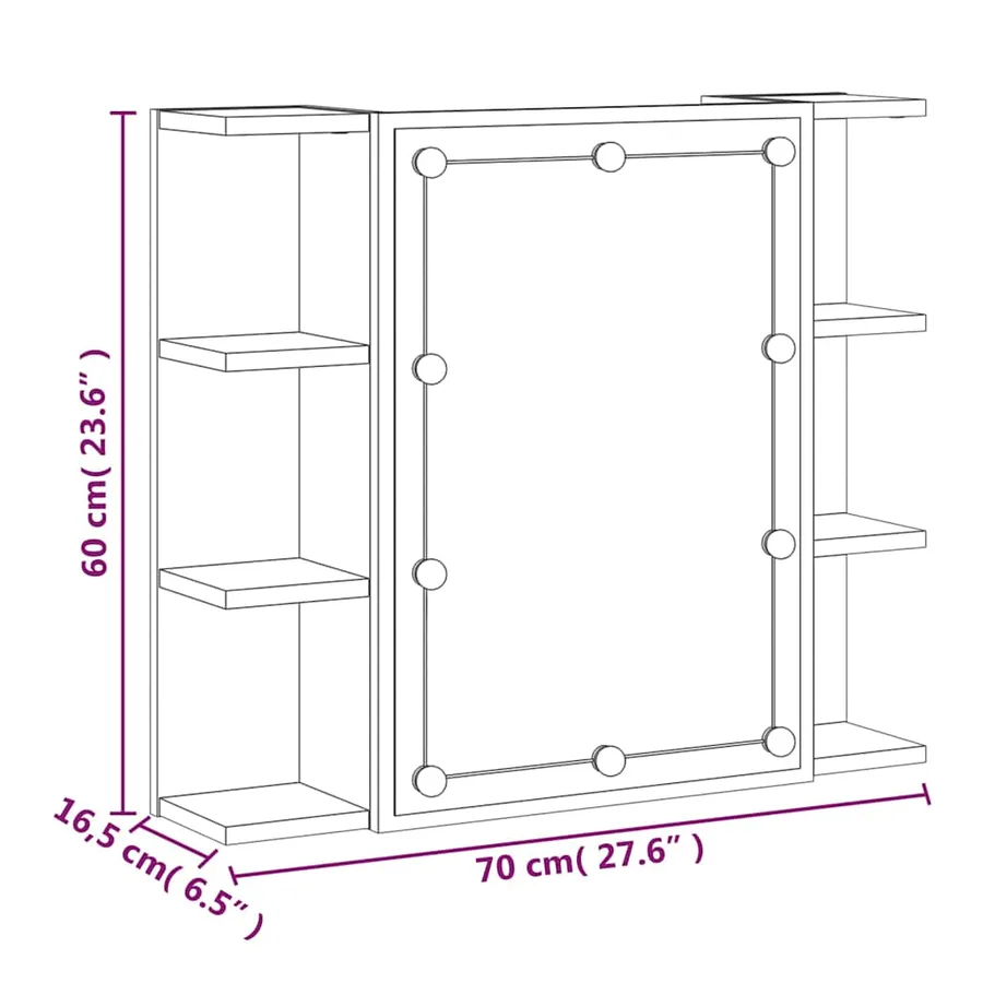 Armoire à miroir avec LED Chêne fumé 70x16,5x60 cm - 19