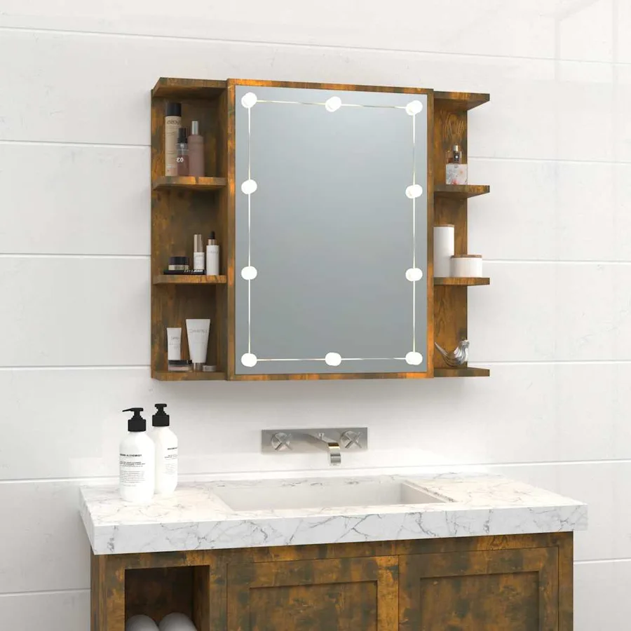 Armoire à miroir avec LED Chêne fumé 70x16,5x60 cm - 3