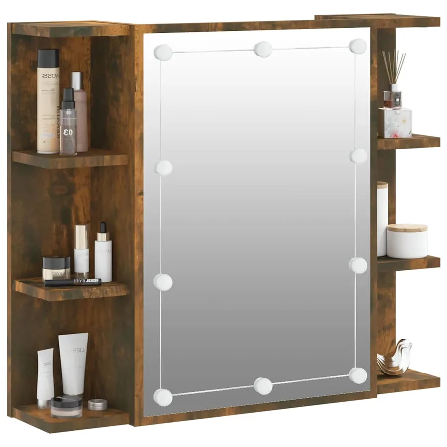 Armoire à miroir avec LED Chêne fumé 70x16,5x60 cm - 6