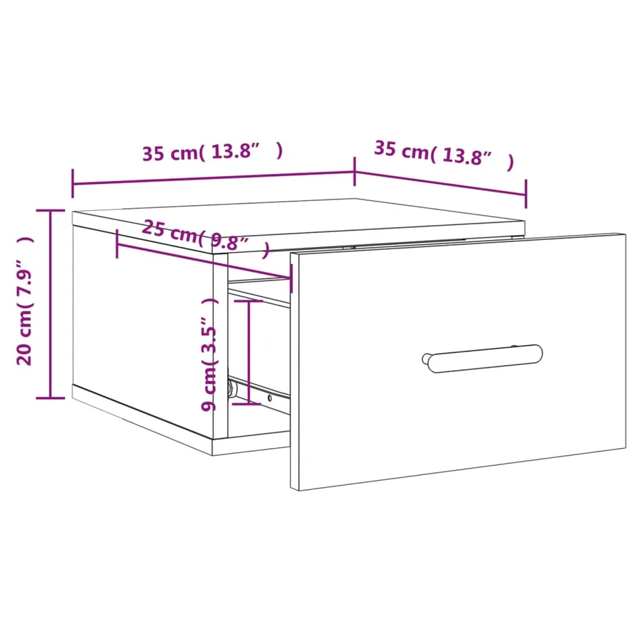 Table de chevet murale chêne fumé 35x35x20 cm - 12