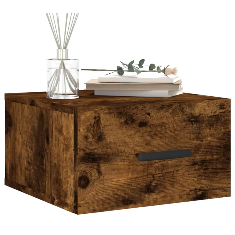 Table de chevet murale chêne fumé 35x35x20 cm - 3