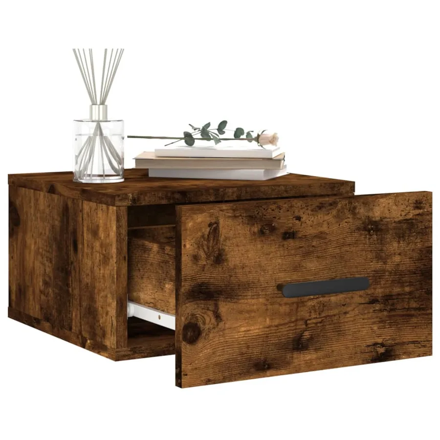 Table de chevet murale chêne fumé 35x35x20 cm - 4