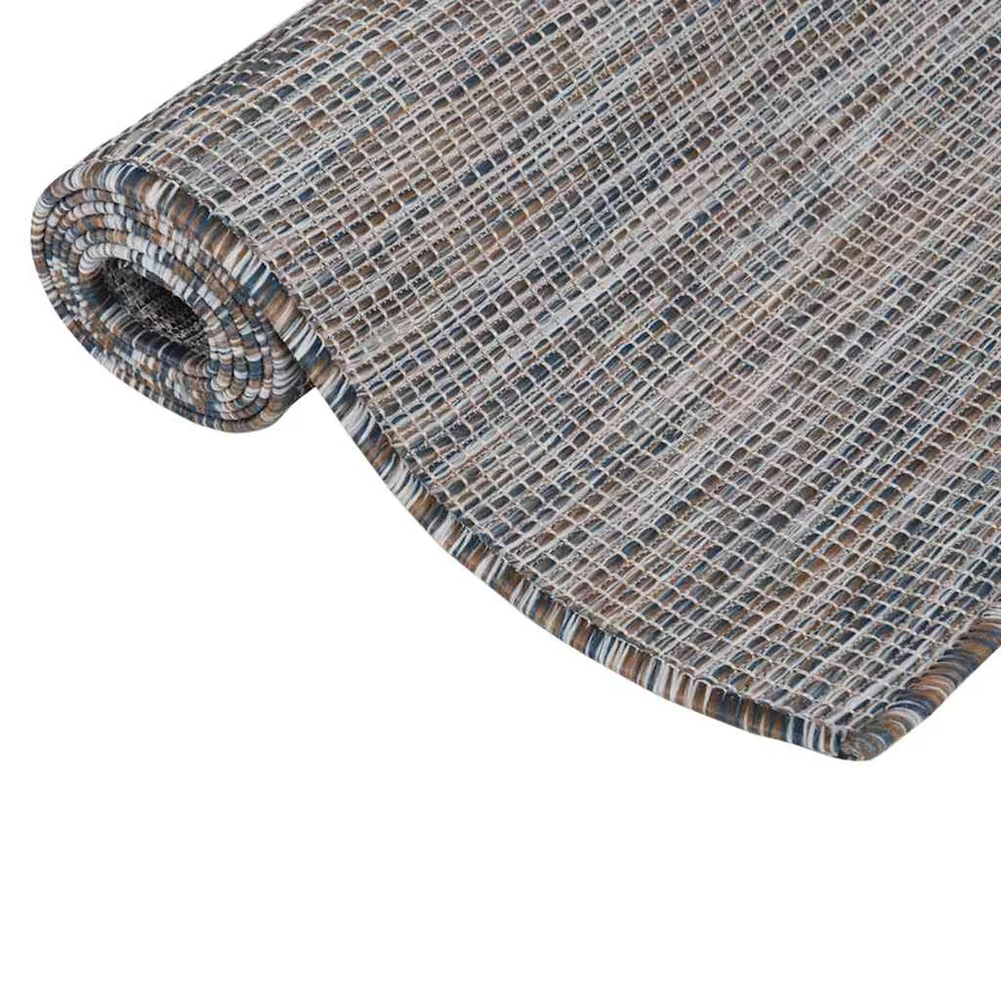 Tapis à tissage plat d'extérieur 80x250 cm Marron et bleu - 3