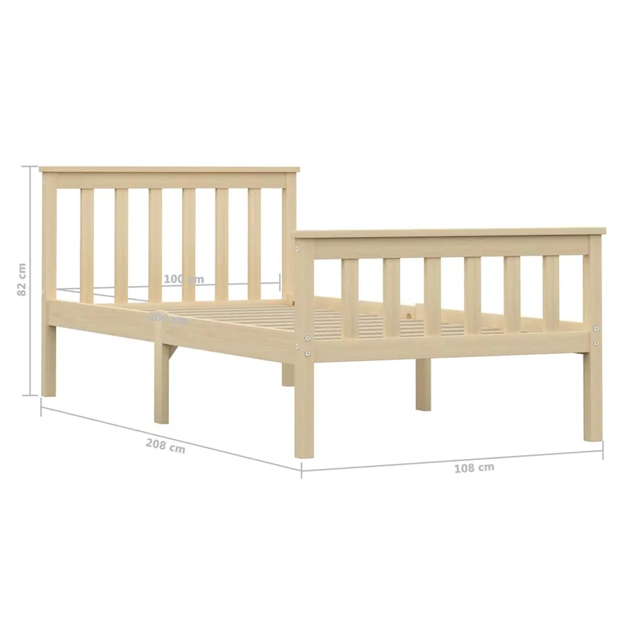 Cadre de lit sans matelas naturel bois massif de pin 100x200 cm - 6