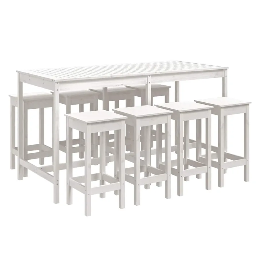 Ensemble de bar de jardin 9 pcs blanc bois de pin massif - 2