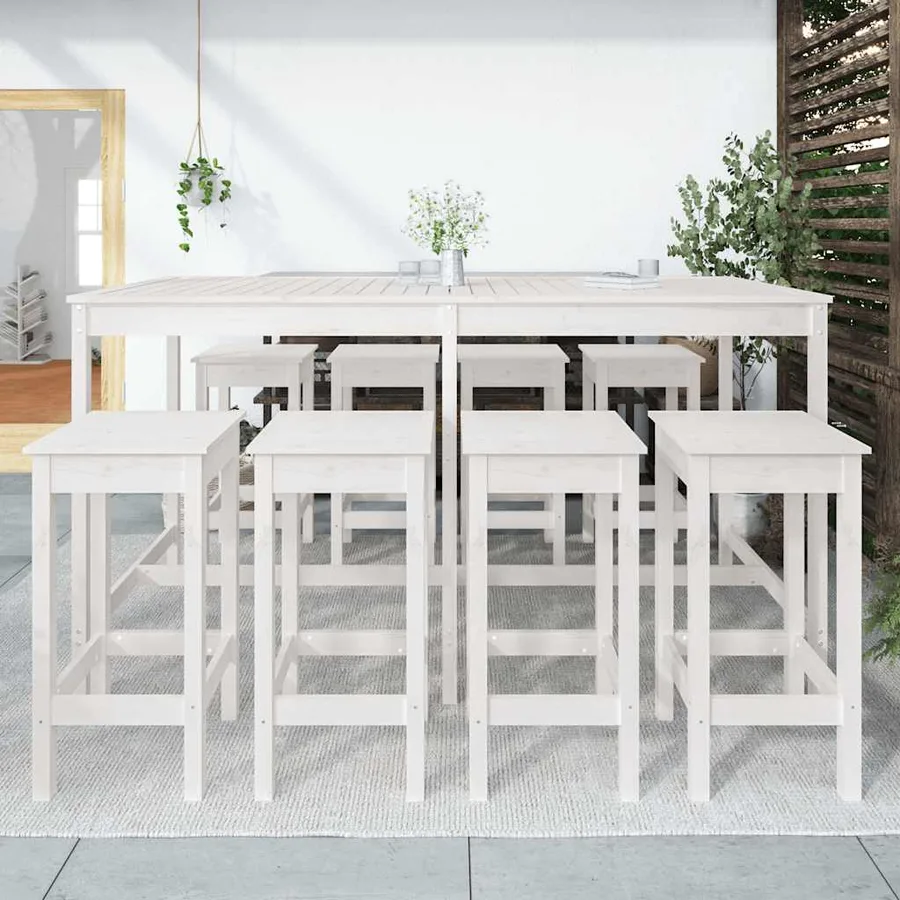 Ensemble de bar de jardin 9 pcs blanc bois de pin massif - 3
