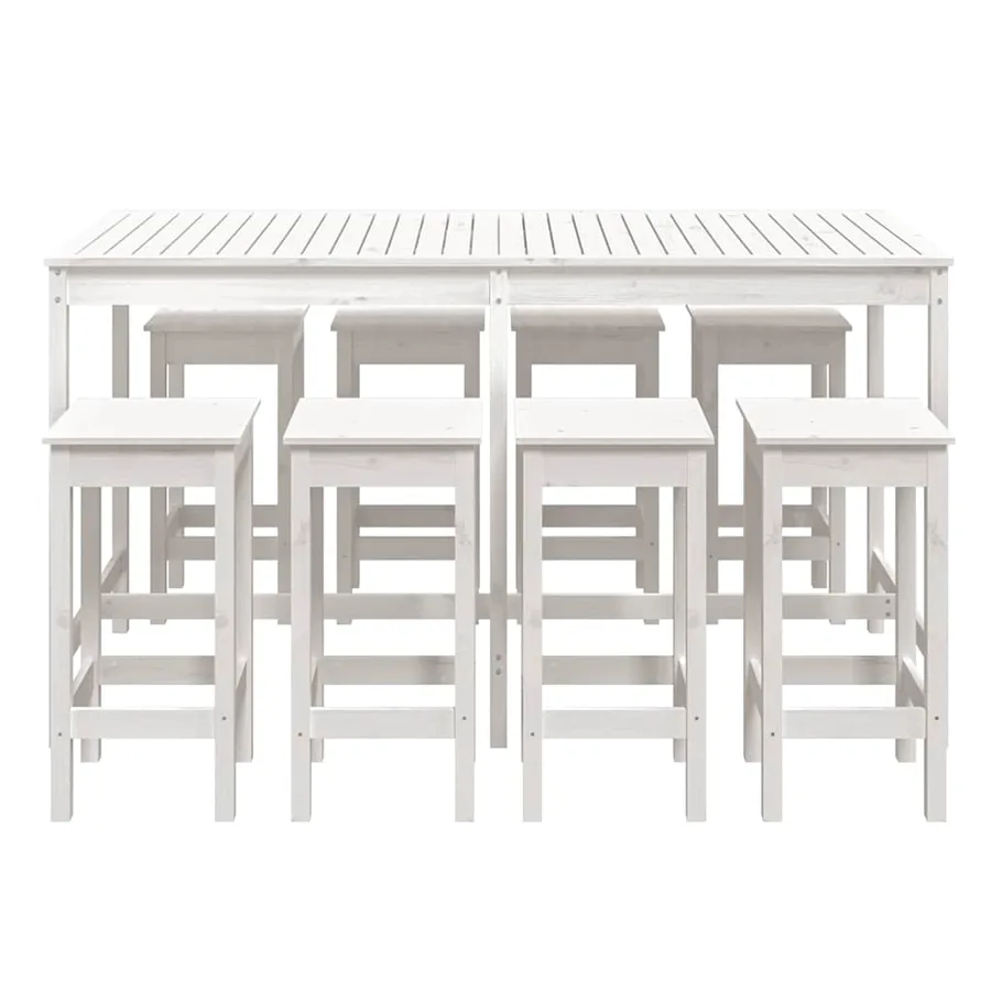 Ensemble de bar de jardin 9 pcs blanc bois de pin massif - 4