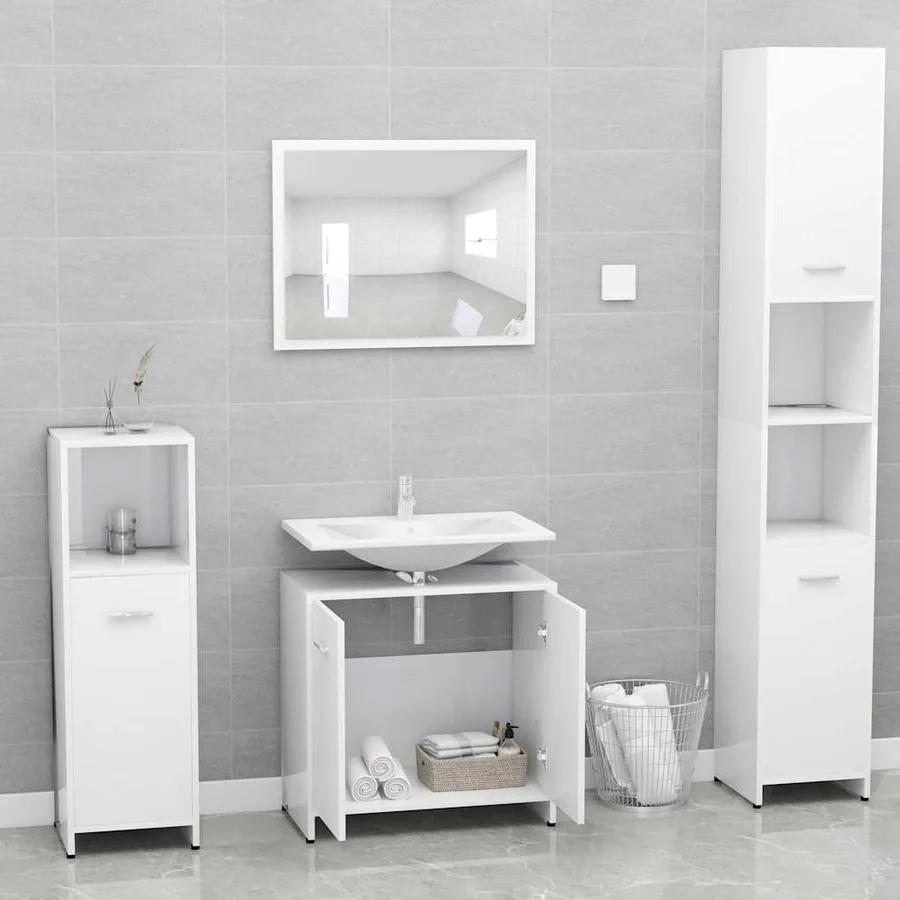 Ensemble de meubles de salle de bain Blanc Bois d'ingénierie - 8
