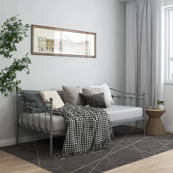 Cadre de canapé-lit sans matelas gris métal 90x200 cm